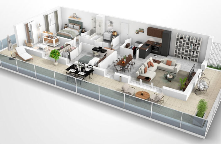 Sète - Face au Bassin de Thau : T4 traversant avec 62 m² de terrasse — photo 3