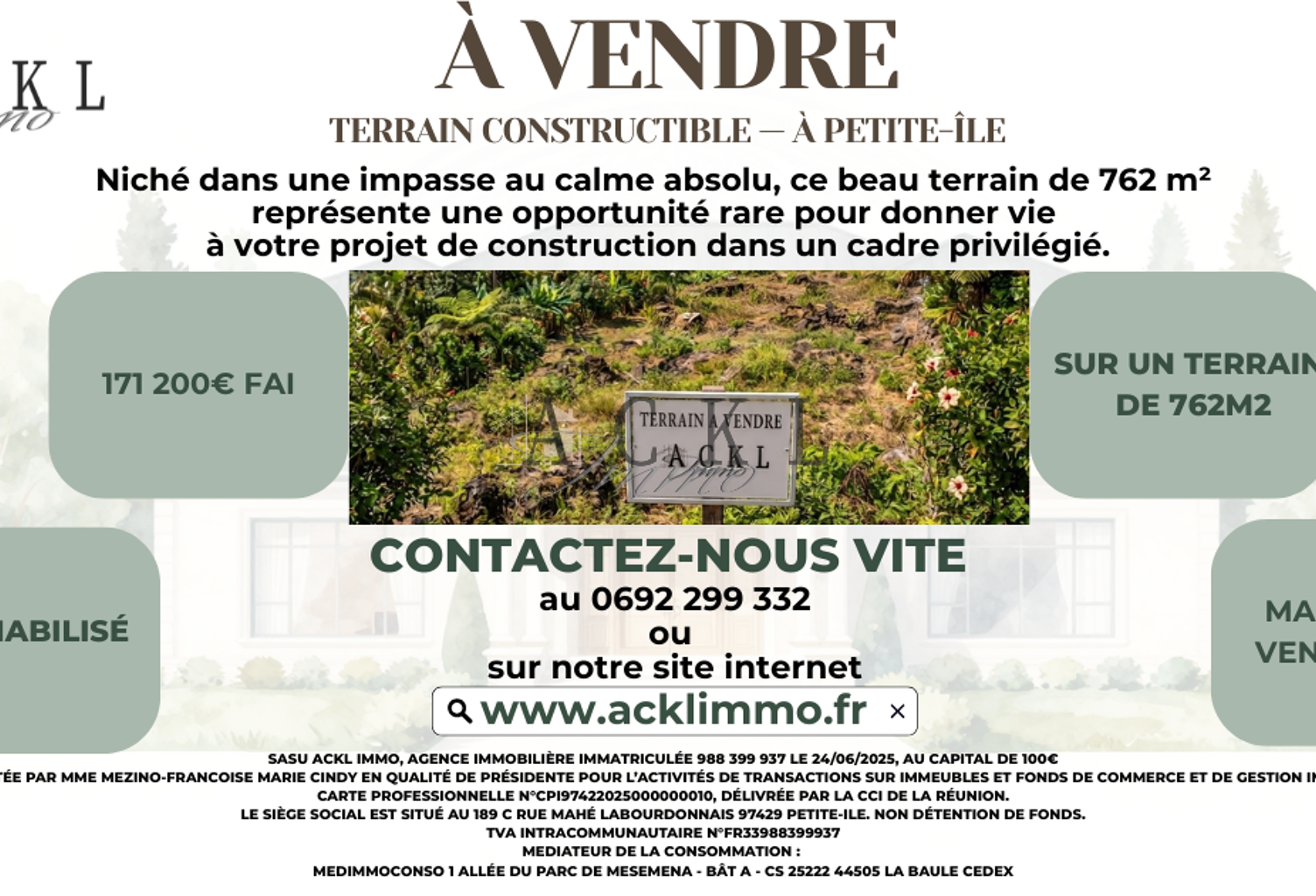 TERRAIN CONSTRUCTIBLE ET DIVISIBLE DE 762 M2 PETITE ILE 974 — photo 1