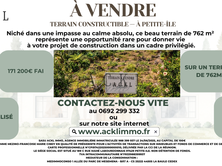 TERRAIN CONSTRUCTIBLE ET DIVISIBLE DE 762 M2 PETITE ILE 974 — photo 1