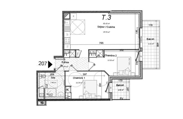 Vente appartement T3, dernier étage, port à pied, 2 balcons, 1 box, Perros-Guirec (22700) — photo 3