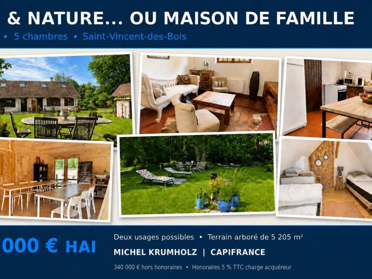 SAINT-VINCENT-DES-BOIS (27) – MAISON DE FAMILLE OU PROJET DE GÎTES – 7 PIÈCES, 5 CHAMBRES – TERRAIN ARBORÉ DE 5 205 M² — photo 1