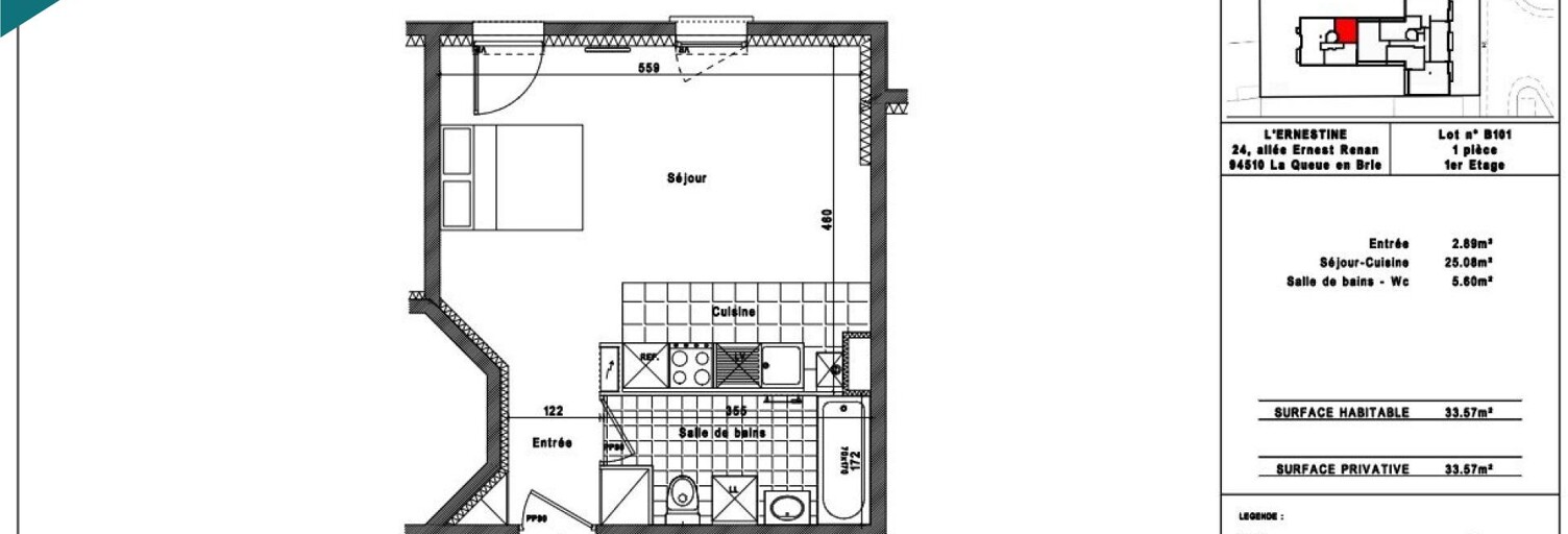 Appartement 1 Pièce 33 m² à vendre à La Queue-en-Brie (94510)