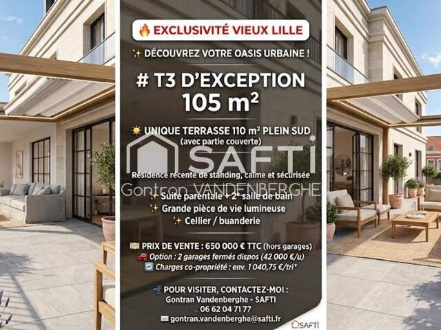 VIEUX LILLE - APPARTEMENT T3 AVEC TERRASSE EXCEPTIONNELLE — photo du bien
