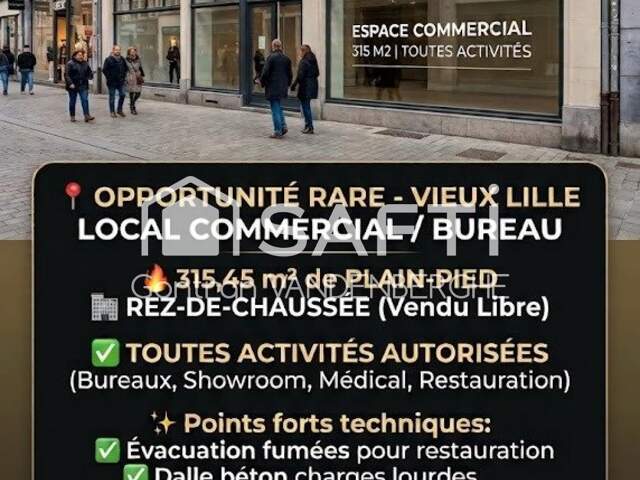 Lille - Vieux-Lille : Local d'exception 315 m² plain-pied (Toutes activités) — photo du bien