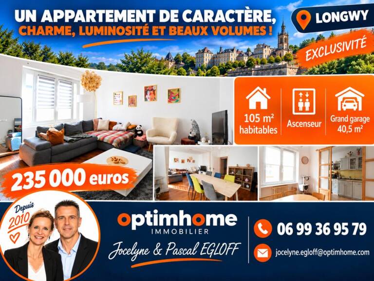 EXCLUSIVITÉ LONGWY – SUPERBE APPARTEMENT DE CARACTÈRE 105 M² – GRAND GARAGE 40,5 M² + REMISE 22 M² – ASCENSEUR — photo 1