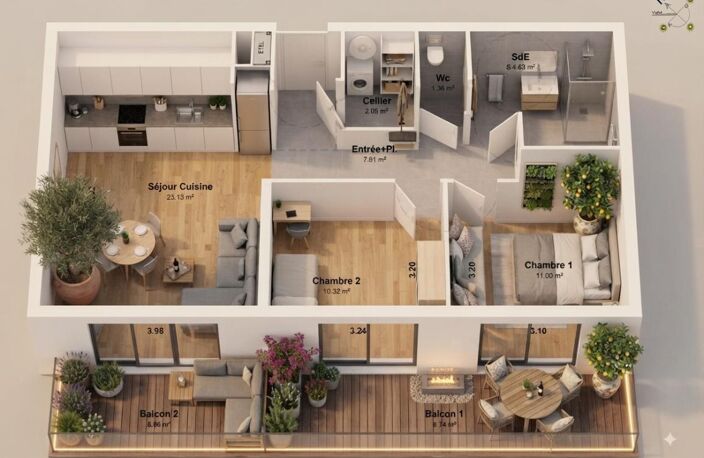 LA FRANQUI. T3 + DOUBLE BALCON AVEC PARKING. CONTACTEZ-MOI POUR LES DISPONIBILITÉS — photo 4