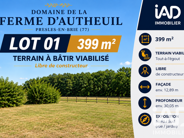 Vente Terrain à bâtir 399 m&sup2; — photo du bien