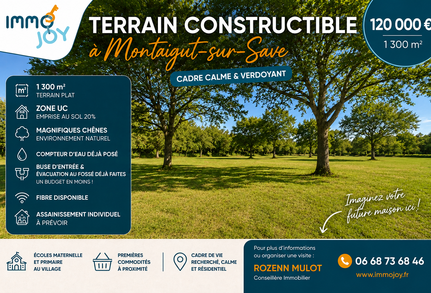 À vendre   Terrain constructible de 1 300 m2 à Montaigut-sur — photo 1