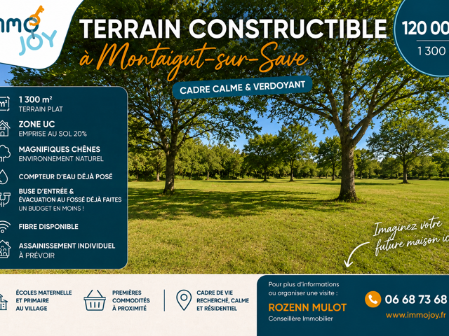 À vendre   Terrain constructible de 1 300 m2 à Montaigut-sur — photo du bien