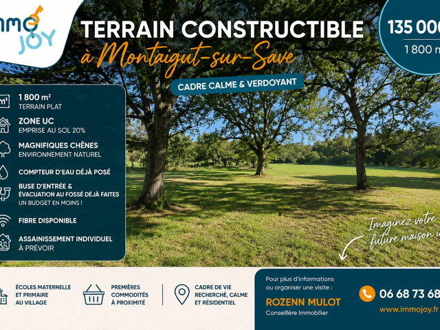 À vendre   Terrain constructible de 1 800 m2 à Montaigut-sur — photo du bien