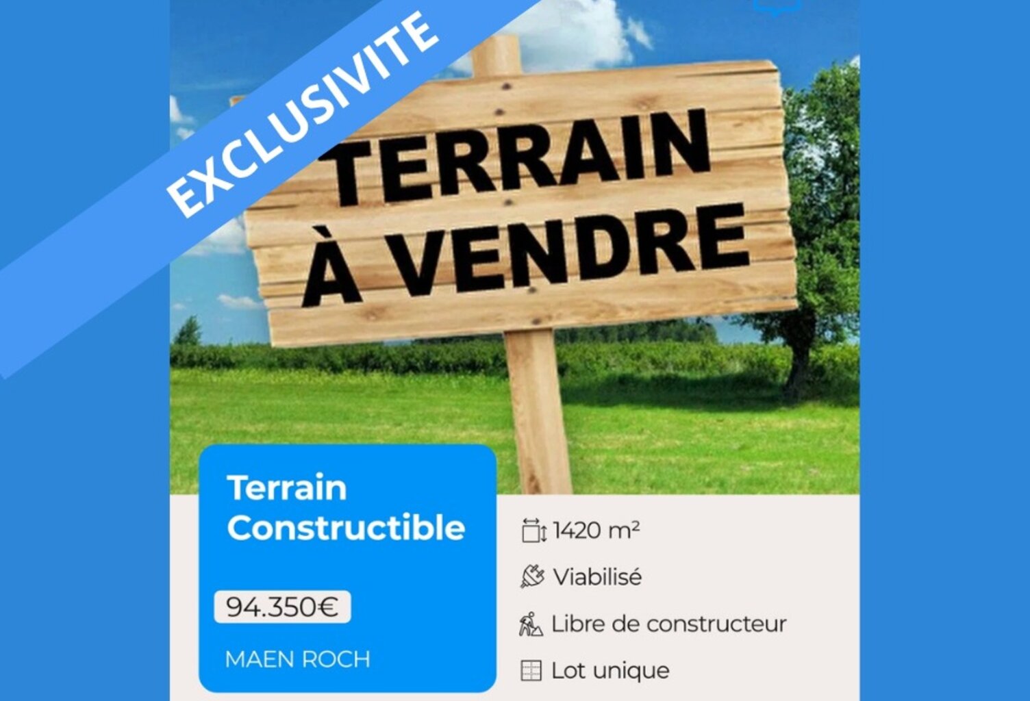Terrain construstible de 1 420 m² MAEN ROCH (35460) — photo 1