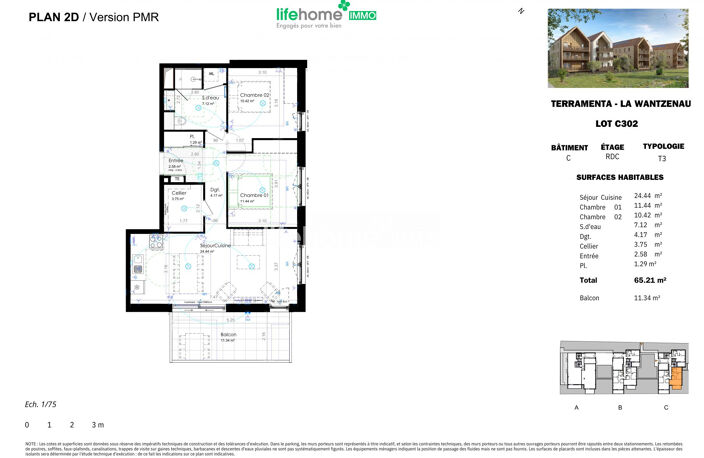 ppartement neuf 3 pièces de 65,21 m² — photo 2