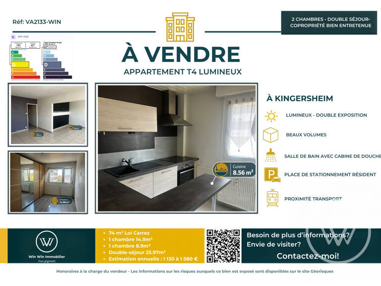T4 traversant 74m² - lumineux - Kingersheim — photo 1
