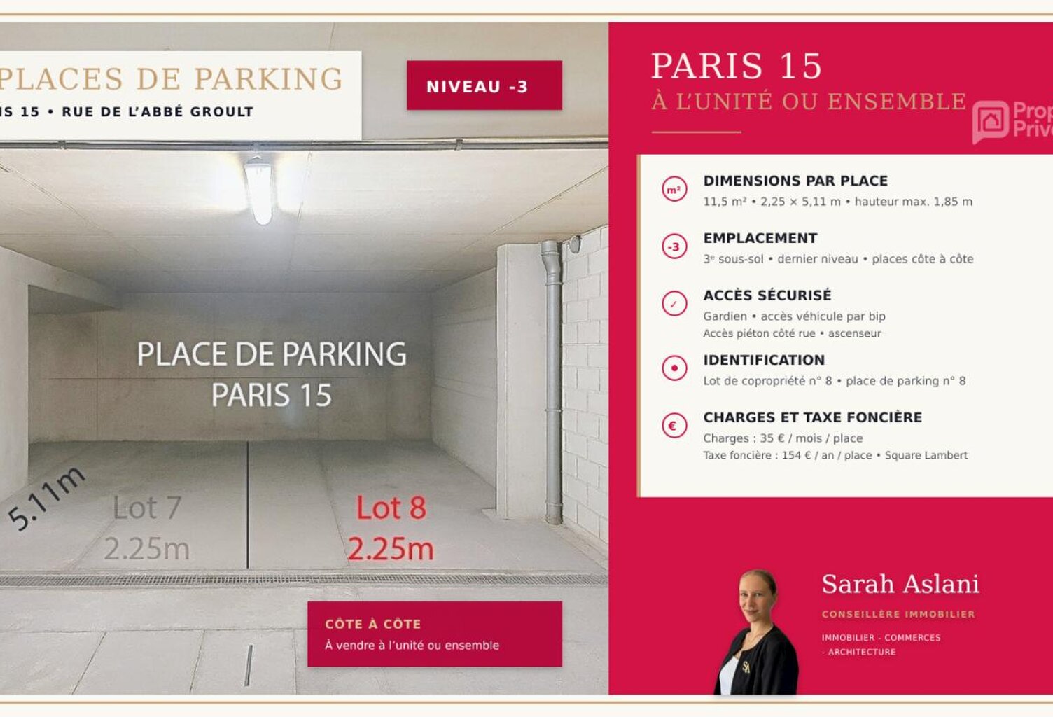 Place de parking - Lot 8 - Rue de l'Abbée Groult -  75015 Paris 15 — photo 1