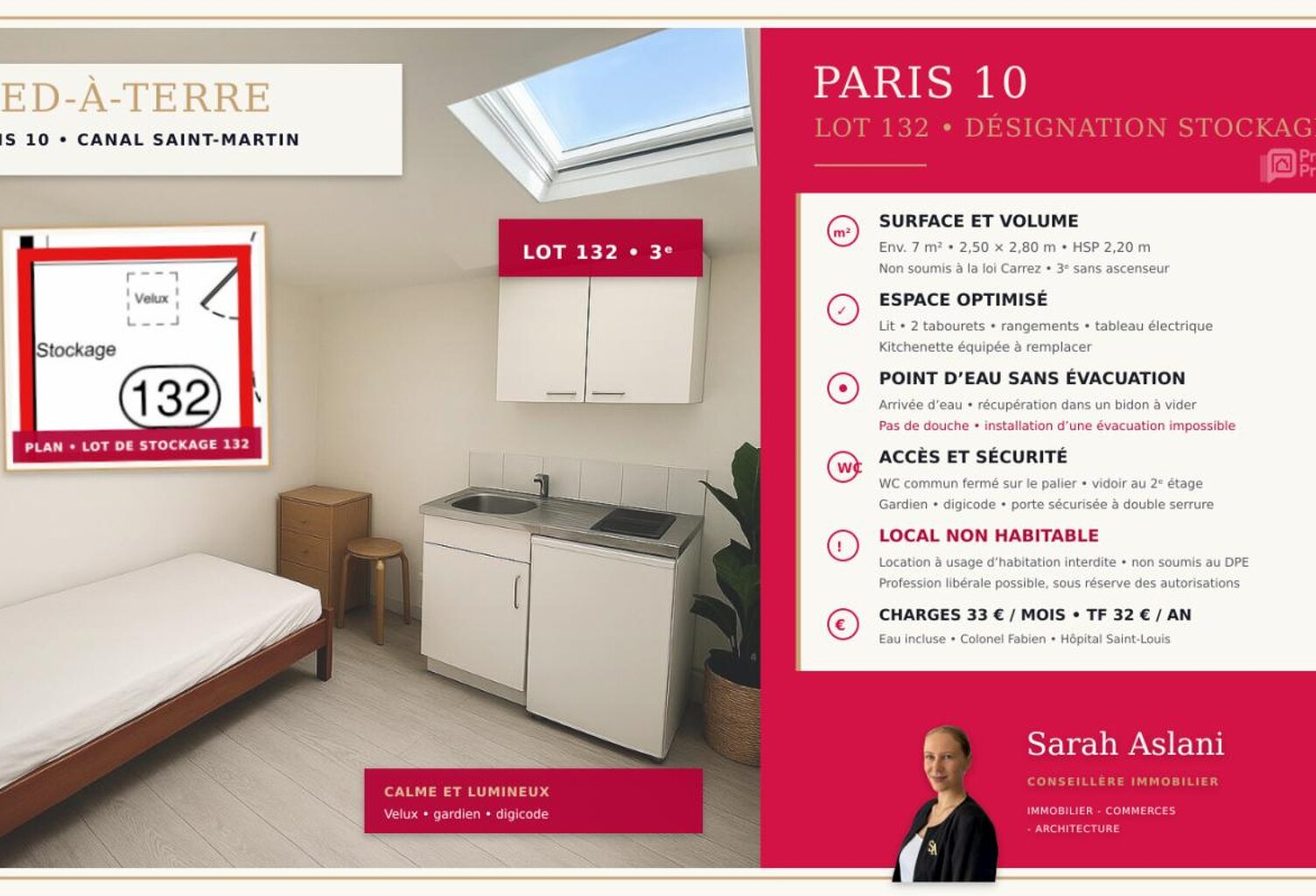 75010 PARIS - CHAMBRE 7m2 - CANAL SAINT-MARTIN / COLONEL FABIEN / HÔPITAL SAINT-LOUIS — photo 1