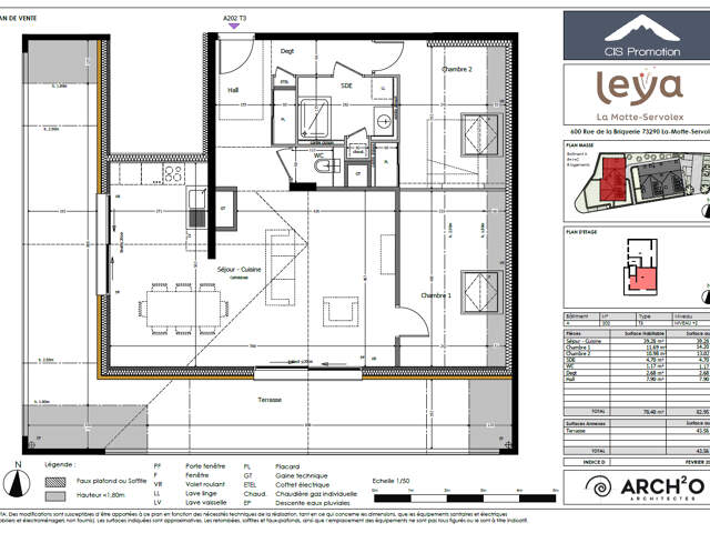 Centre La Motte Servolex 3 pièces Neuf 78.4 m2 en dernier étage, terrasse 44m² — photo du bien