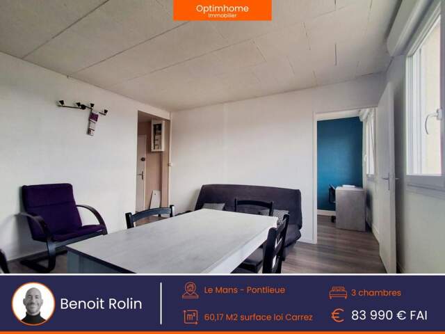 Appartement T4 avec 3 chambres à vendre au Mans – Quartier Pontlieue — photo du bien