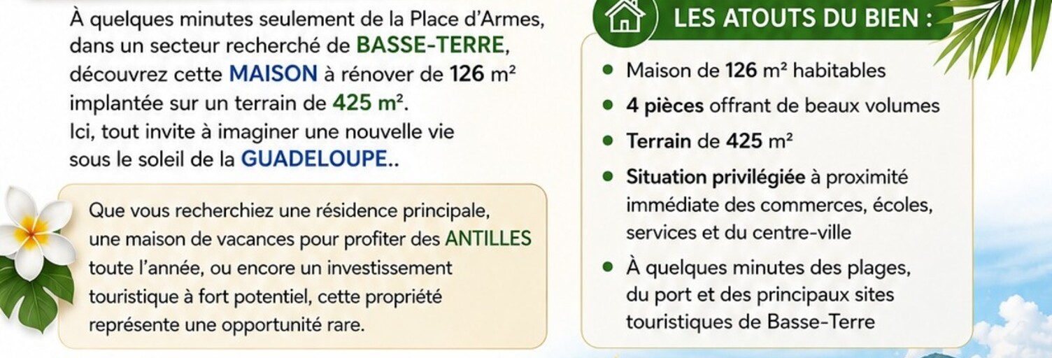 Maison 4 Pièces 126 m² à vendre à Basse-Terre (97100)