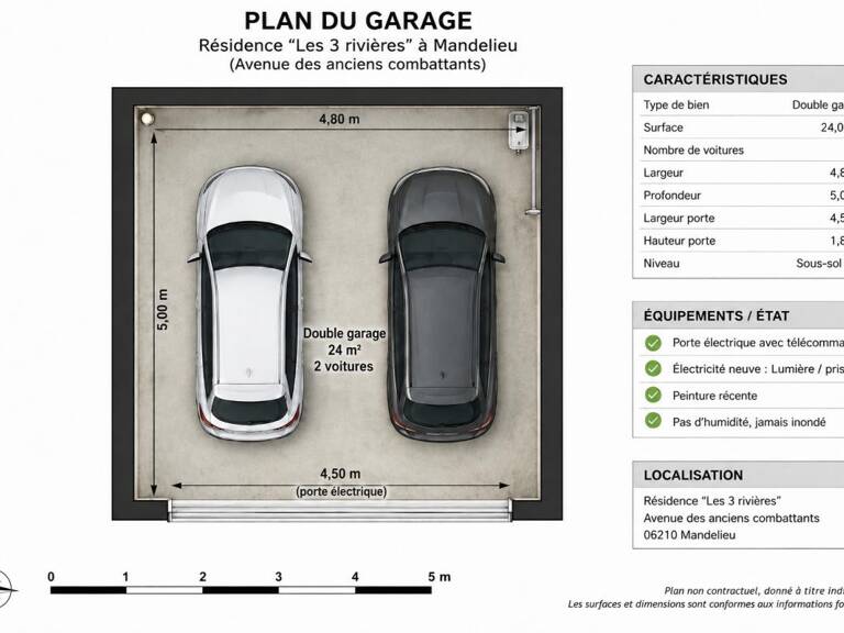 DOUBLE GARAGE FERMÉ  24 m²  MANDELIEU-LA-NAPOULE RÉSIDENCE LES 3 RIVIÈRES — photo 1