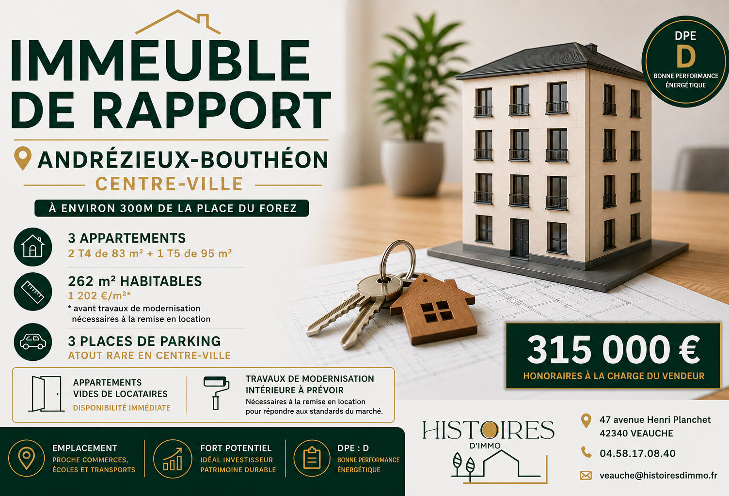 Immeuble de rapport - 3 appartements - 262 m² - Andrézieux centre — photo 1