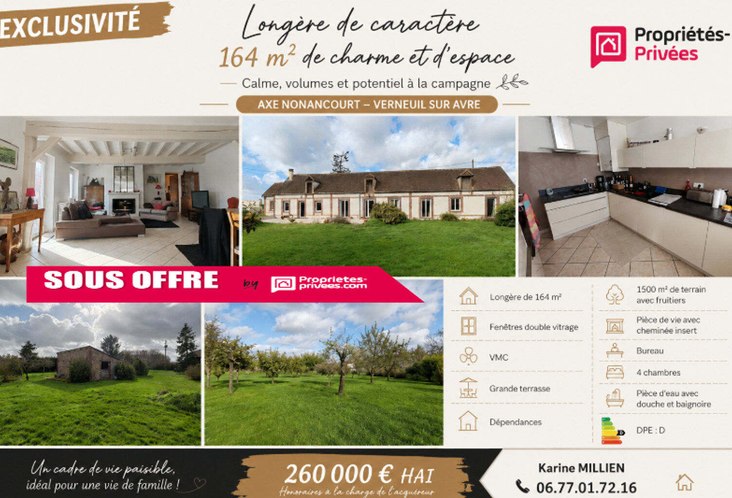 DAMPIERRE SUR AVRE 28350 Maison individuelle de style longère rénovée - Plain-pied - 4 chambres - Dépendances - Terrain - 260 000  HAI — photo 1