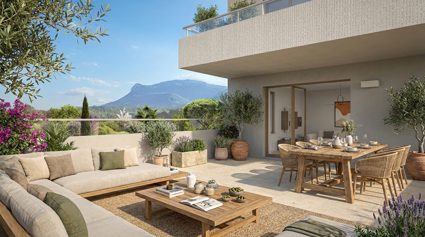 TRETS CENTRE - MAGNIFIQUE T4 83m² + TERRASSE 125m² AVEC VUE SUR LE MONT OLYMPE ET LA SAINTE VICTOIRE