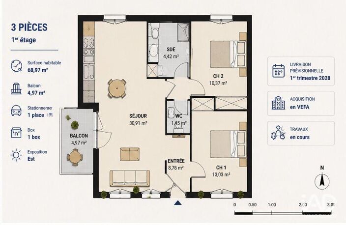 Vente Appartement 3 pièces — photo 2