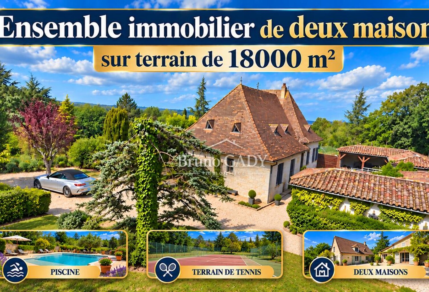 Ensemble immobilier en pierre composé de deux maisons totalisant environ 262m2. sur parcelle de 13405M2 — photo 1