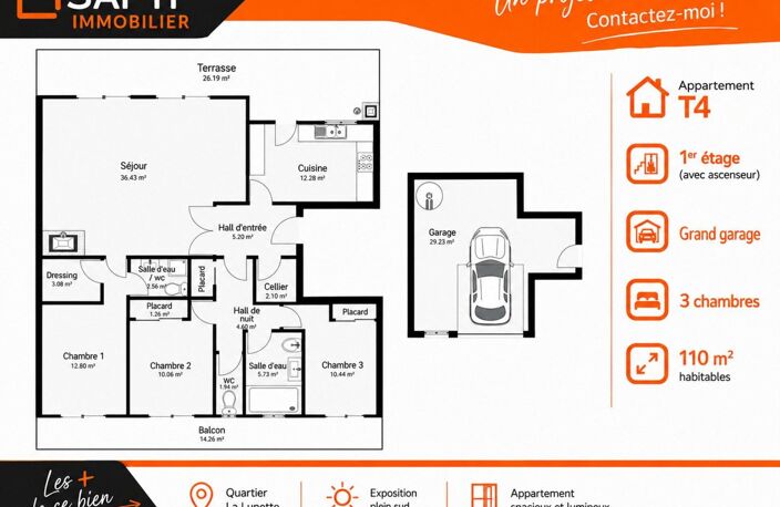 Appartement T4 traversant de 110m2 + balcon et terrasse + grand garage — photo 2
