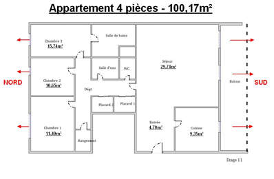 A VENDRE APPARTEMENT FAMILIAL 4 PIECES 100,17M2 LYON LIMITE — photo du bien