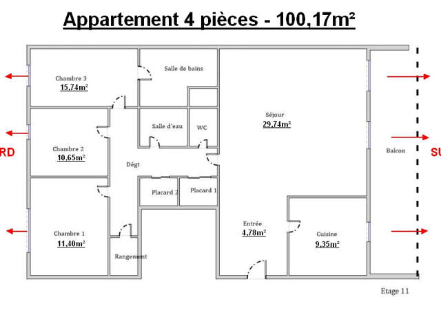 A VENDRE APPARTEMENT FAMILIAL 4 PIECES 100,17M2 LYON LIMITE — photo du bien