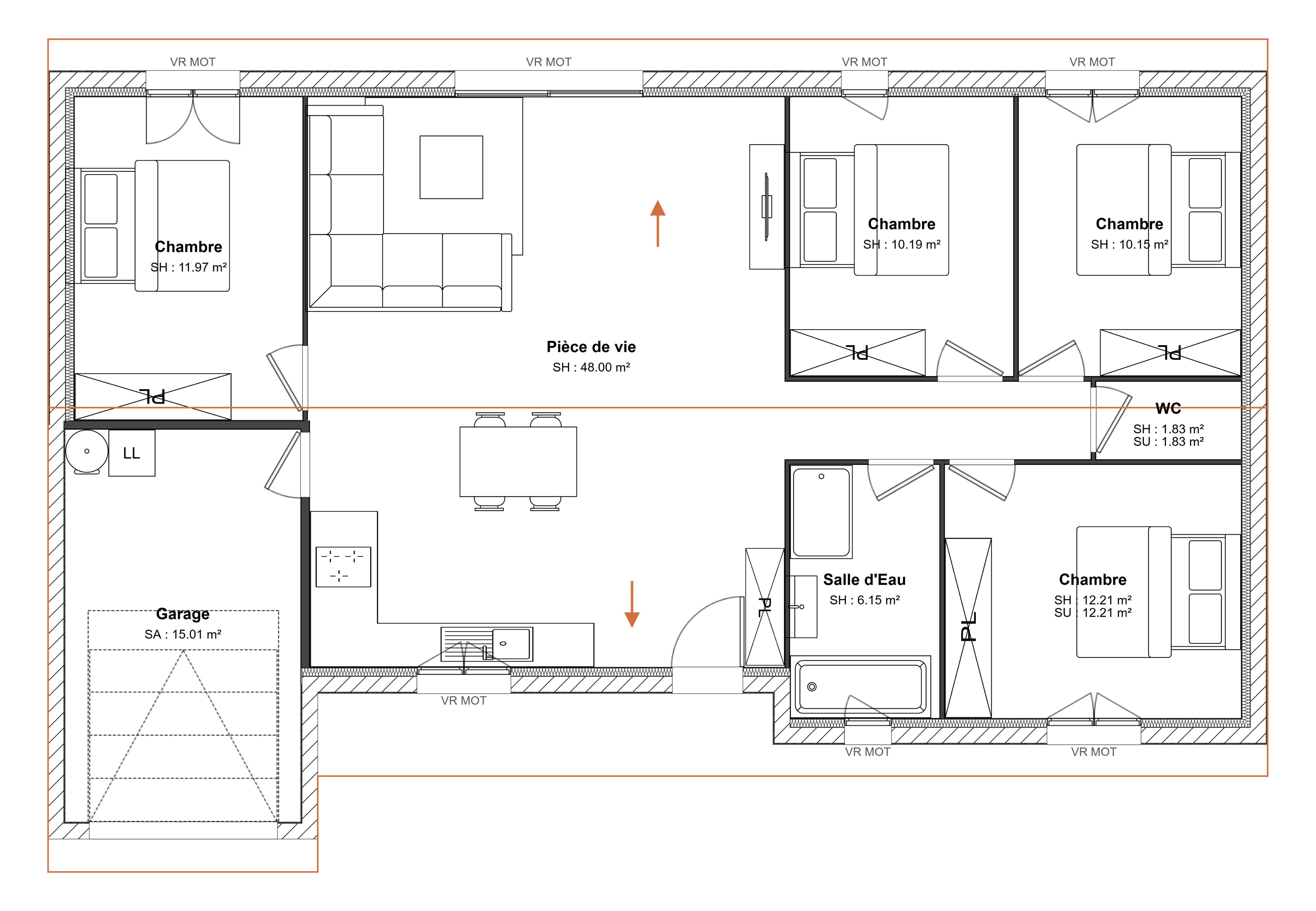 A Brouilla, Villa T5 de plain pied avec garage et jardin en 3 Faces