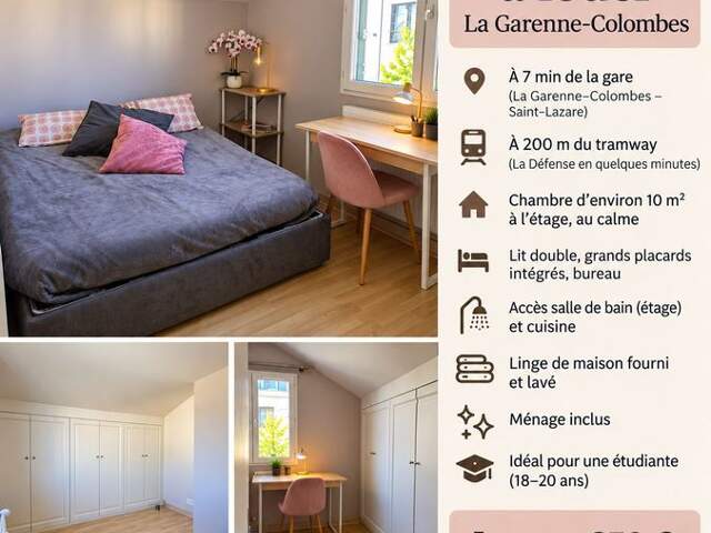 Chambre de 10m2 à louer sur Colombes — photo du bien