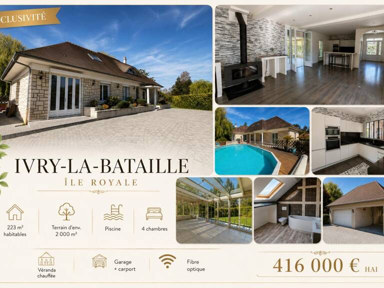 IVRY LA BATAILLE 27540 Maison individuelle avec véranda chauffée - 1 étage - 4 chambres - Double garage - Quart port - Piscine Hors Sol Chauffée - Terrain - 416000  HAI — photo 1