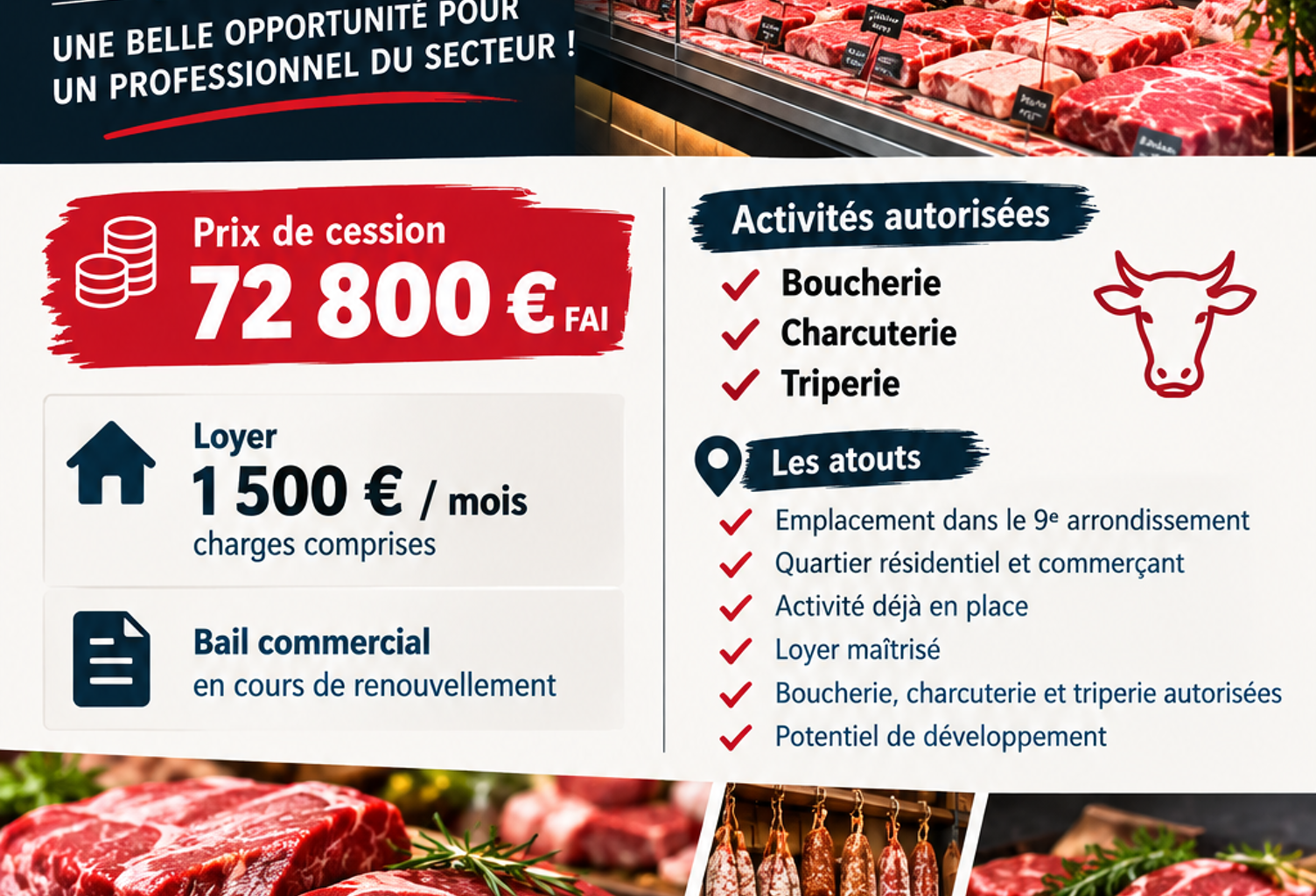 Vente Boucherie, Charcuterie 50 m&sup2; — photo 1