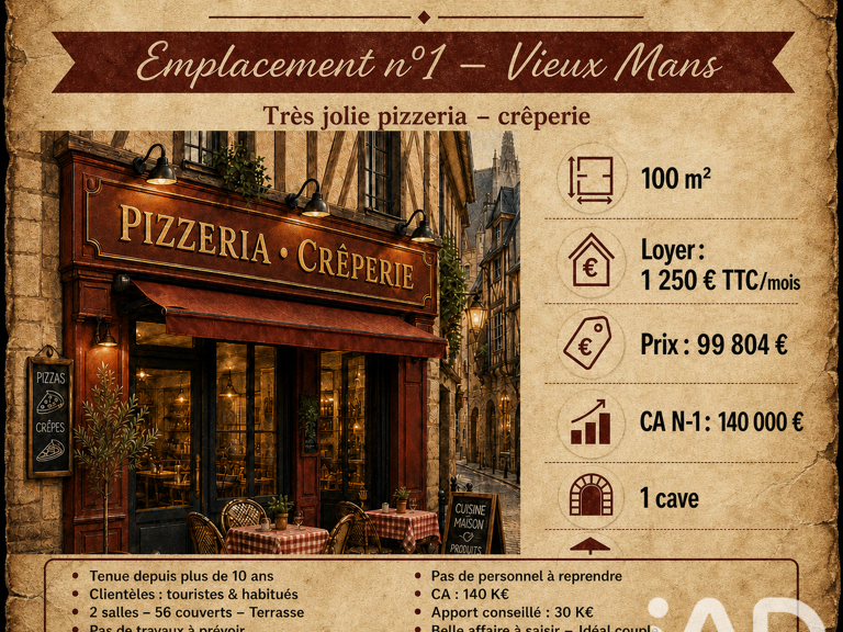 Vente Crêperie, Pizzeria 100 m&sup2; — photo 1