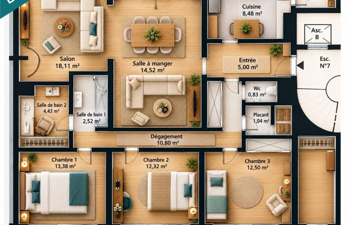 MASSY OPÉRA  106,91 m²  DERNIER ÉTAGE  3 CHAMBRES + POSSIBILITÉ 4  269 000 € — photo 4