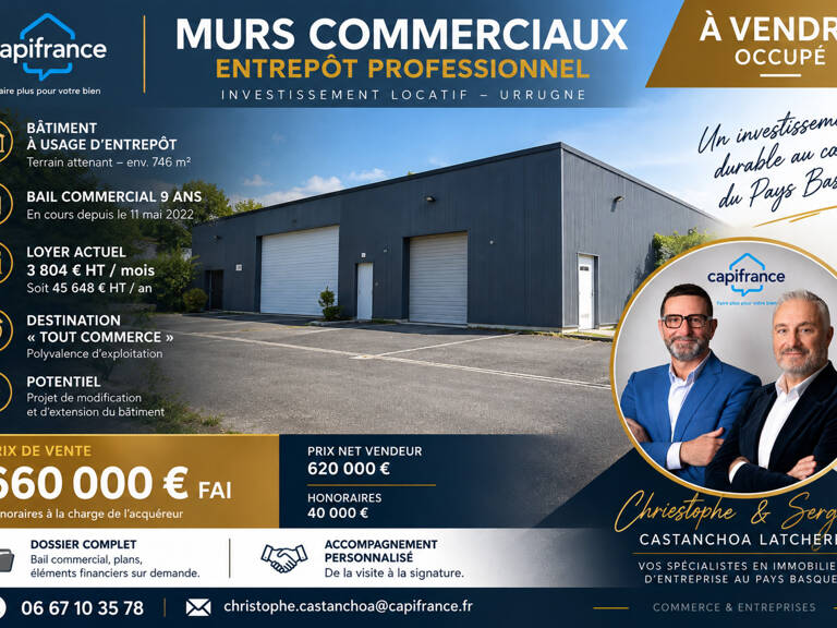 URRUGNE – VENTE MURS COMMERCIAUX LOUÉS – ENTREPÔT PROFESSIONNEL — photo 1
