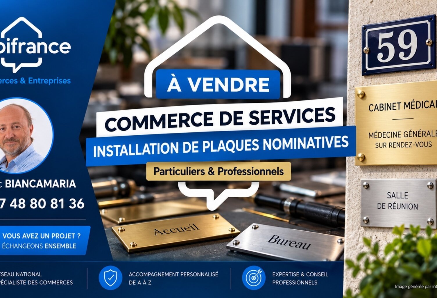 Fonds de commerce de service à vendre proche de LYON 1ER (69) entreprise de gravure et pose de plaques nominatives pour particuliers et professionnels et signalétique — photo 1