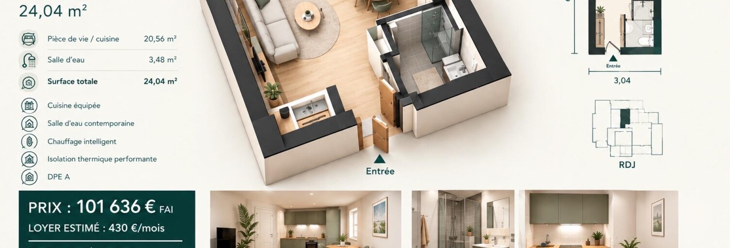 Appartement 1 Pièce 24 m² à vendre à Morlaix (29600)
