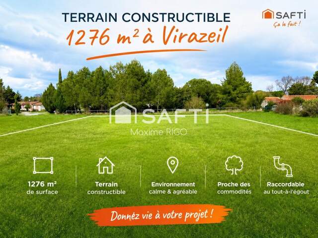 Terrain constructible 1276 m2 à Virazeil — photo du bien