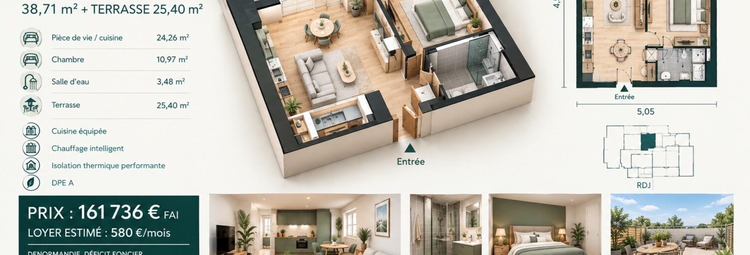 Appartement 2 Pièces 39 m² à vendre à Morlaix (29600)