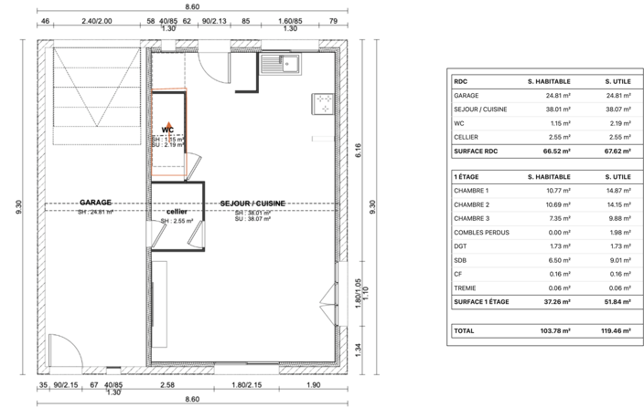 Maison à construire RE2020 BC, deux niveaux 3 chambres + garage, concept prêt-à-finir,  — photo 3