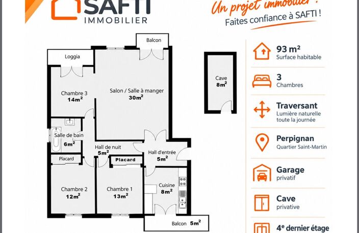 APPARTEMENT T4 TRAVERSANT 93 m² + PARKING + CAVE |  SAINT-MARTIN / PERPIGNAN — photo 2
