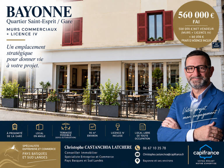 BAYONNE – QUARTIER SAINT-ESPRIT / GARE – MURS COMMERCIAUX LIBRES + LICENCE IV — photo 1