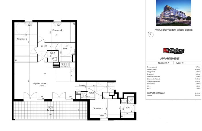BÉZIERS. T4 EN DERNIER ÉTAGE 92 M² PLUS TERRASSE 20 M² PLEIN SUD ET PARKING — photo 4