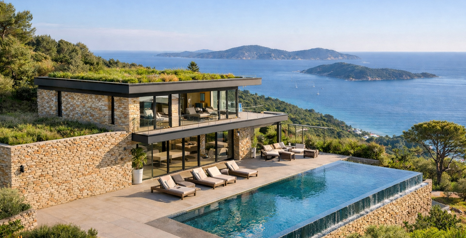 * INCROYABLE VUE SUR LA BAIE DU RAYOL - VILLA T5 AVEC PISCINE A DEBORDEMENT — photo 1