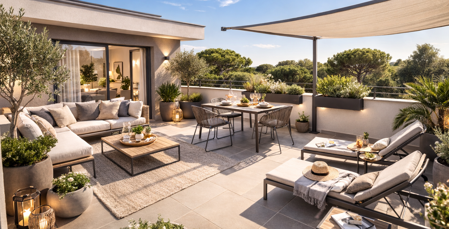 DERNIER ETAGE AVEC TERRASSE TROPEZIENNE POUR CE SUBLIME T3 AU PIN DE BORMES — photo 1