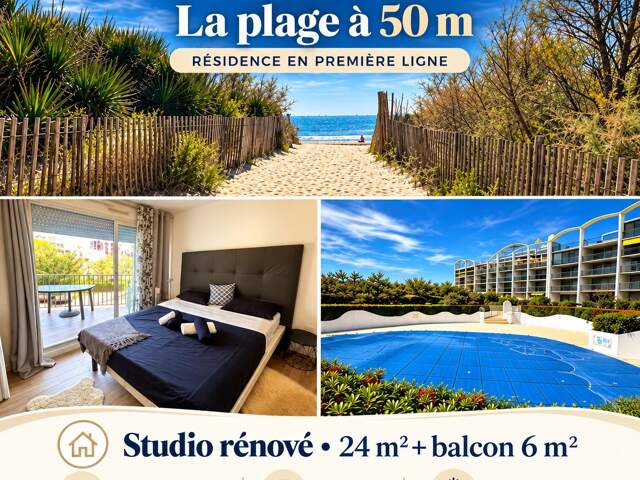 studio 24 m2, avec balcon entièrement rénové , piscine la mer a 50m. — photo du bien