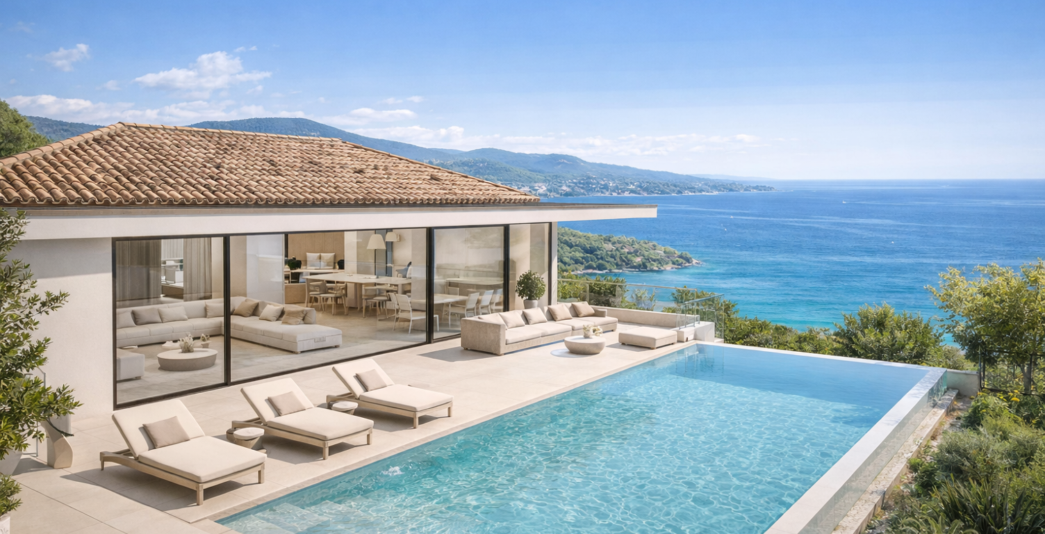 GRIMAUD - VUE MER A COUPER LE SOUFFLE POUR CETTE VILLA DE 390 M² AVEC PISCINE A DEBORDEMENT — photo 1